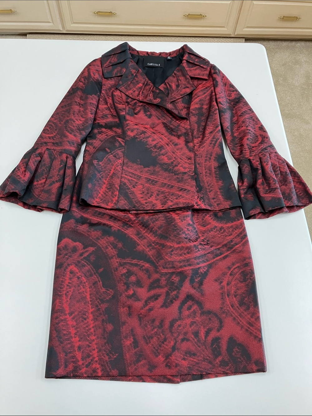 Carlisle Red and Black Paisley Skirt Set with Ruffled Jacket and Sash